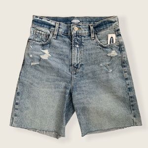 High waist long denim distressed shorts